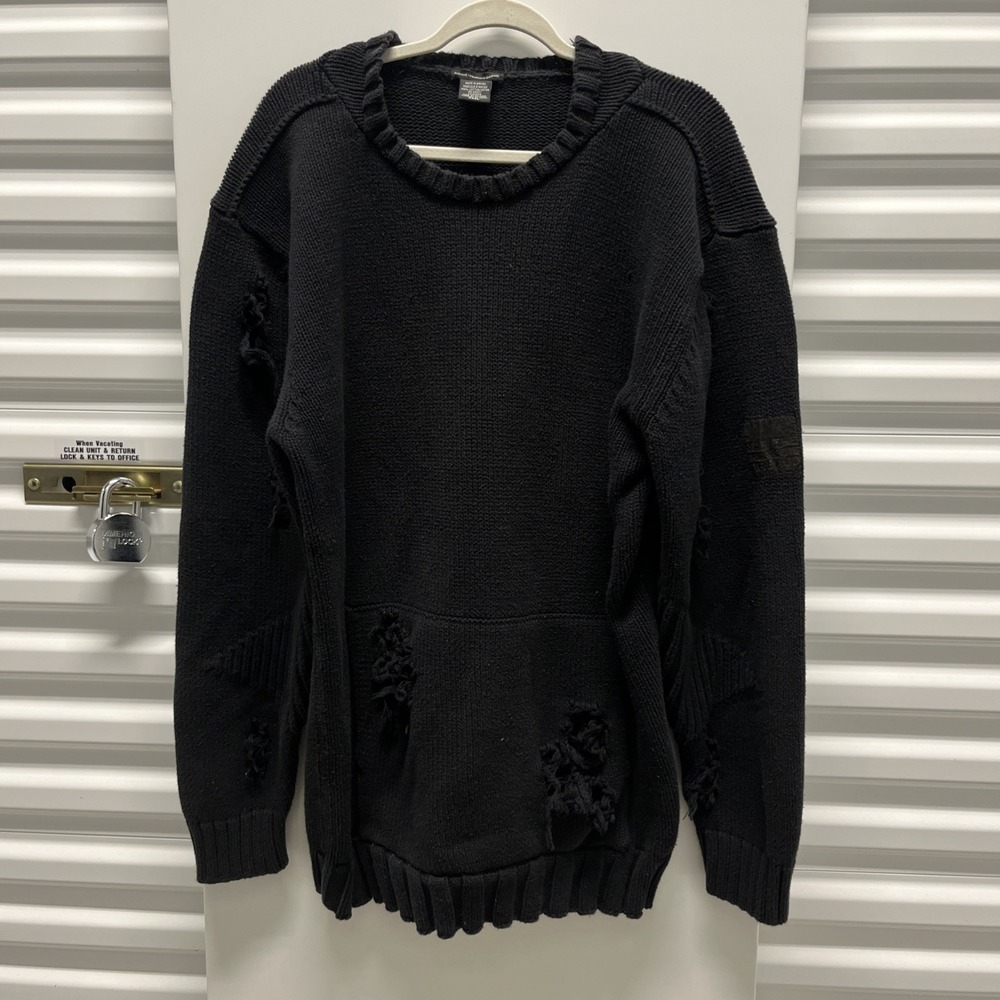 Marithe Francois Girbaud Distressed Sweater Black Pullover Y2K Mens XXXL 23"x32